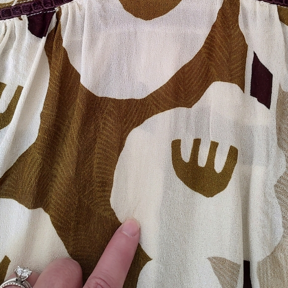 Anthropologie Bl^nk Miranda Peasant Blouse Brown Cream Small - Picture 11 of 13